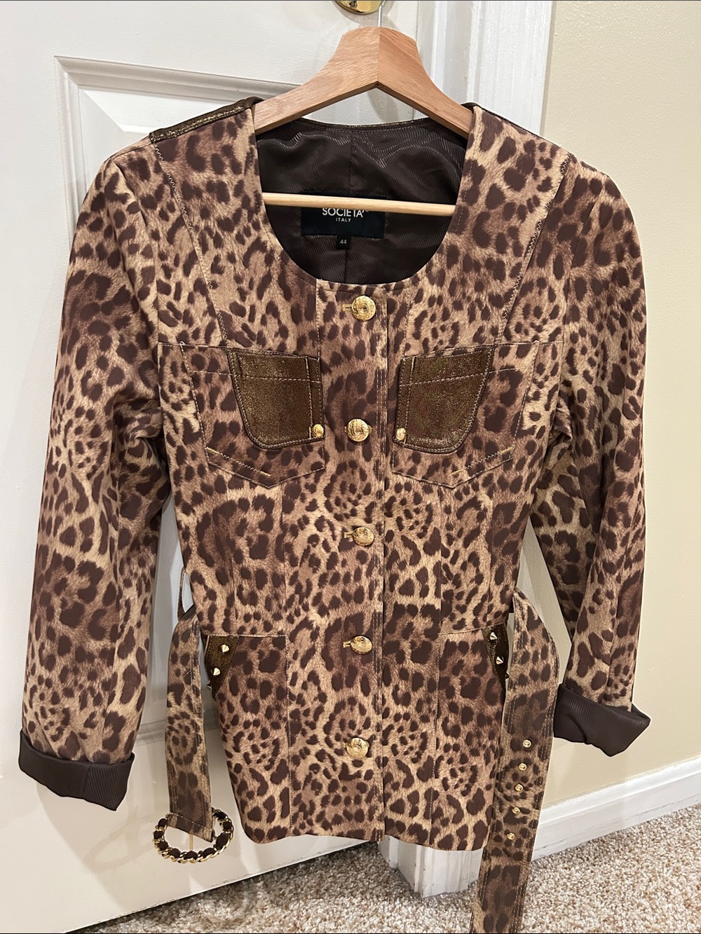 Society Brown Leopard Print Belted Blazer